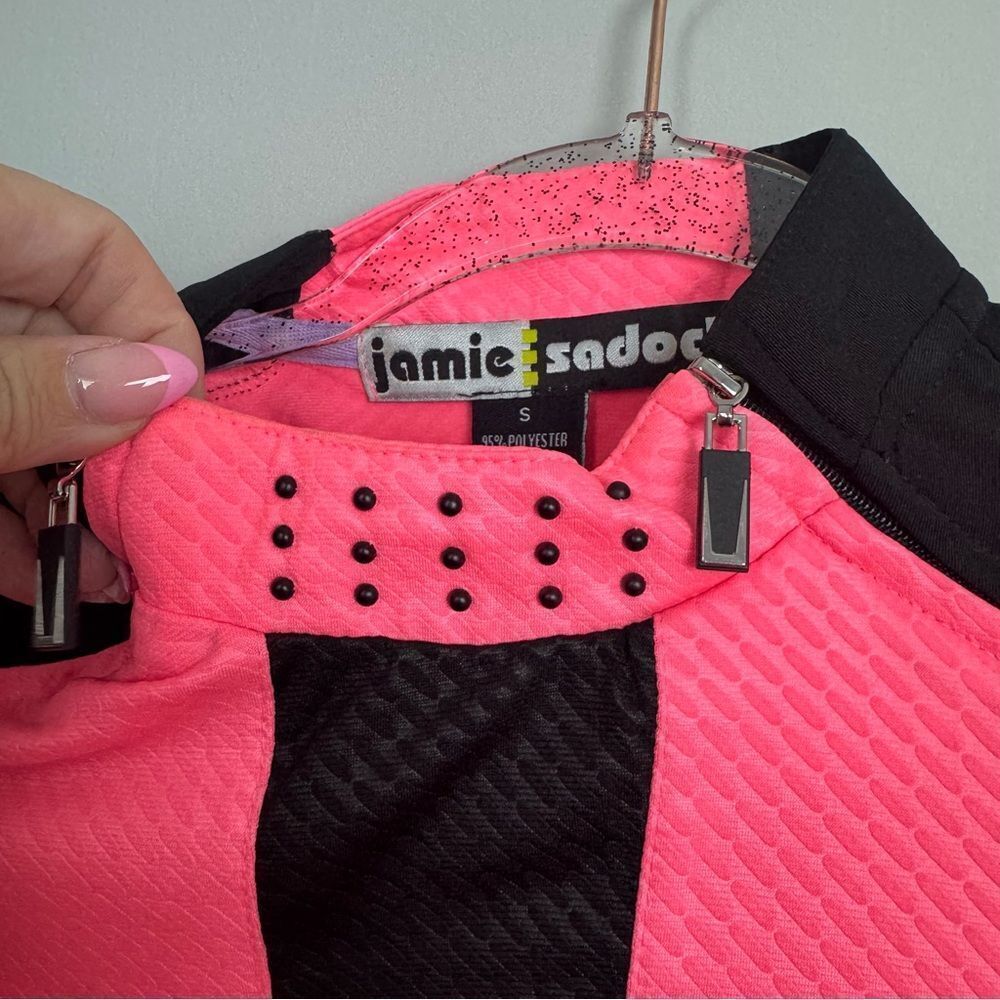 JAMIE SADOCK | Neon Coral Pink and Black Zipper Tank Top Women’s Size Small - Picture 6 of 9